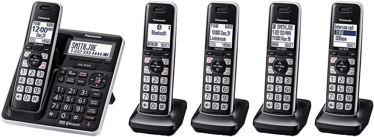 5 Handset DECT 6.0 Bluetooth Cordless Phone System, Black B5000