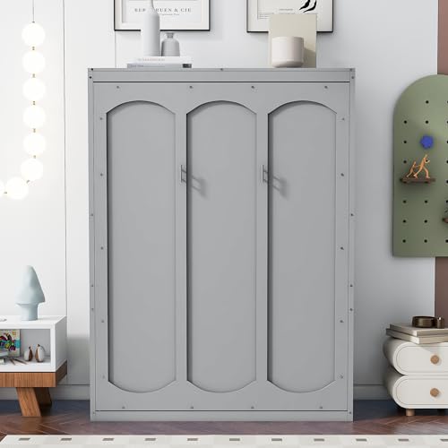 White Full Size Murphy Bed with 2 Tier Shelves Z295352