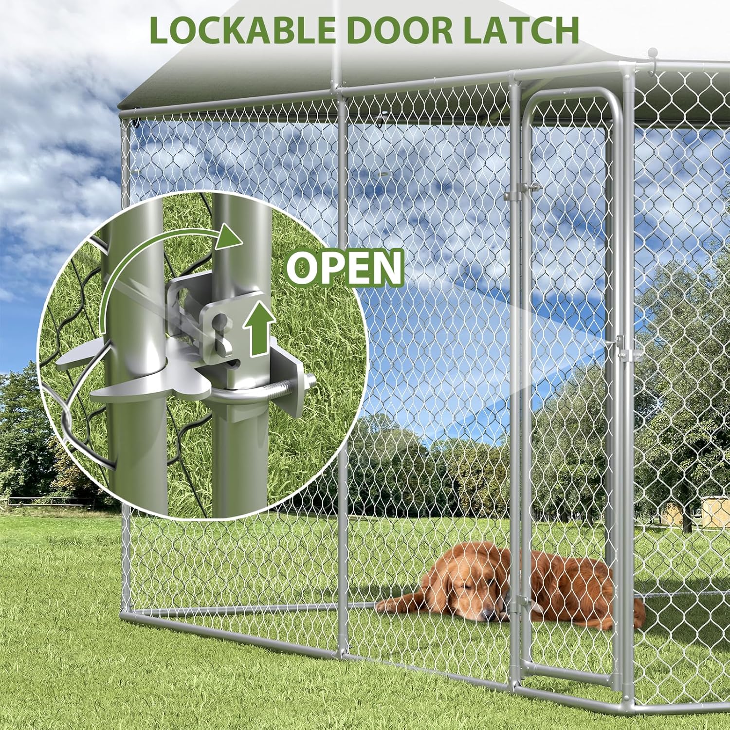 Extra Large Outdoor Dog Kennel with Roof and Lockable Door O64099
