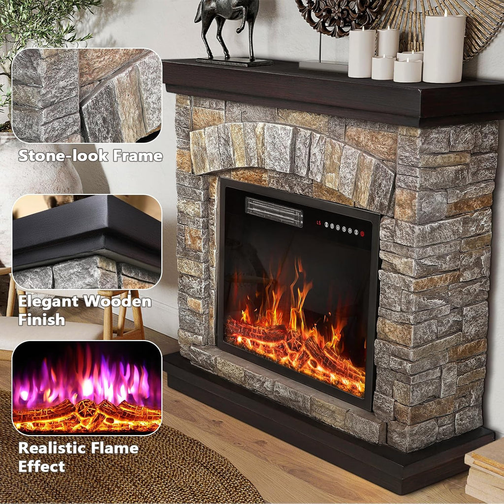 36 inch Freestanding Stone Electric Fireplace Heater TV Stand with Remote Control S864