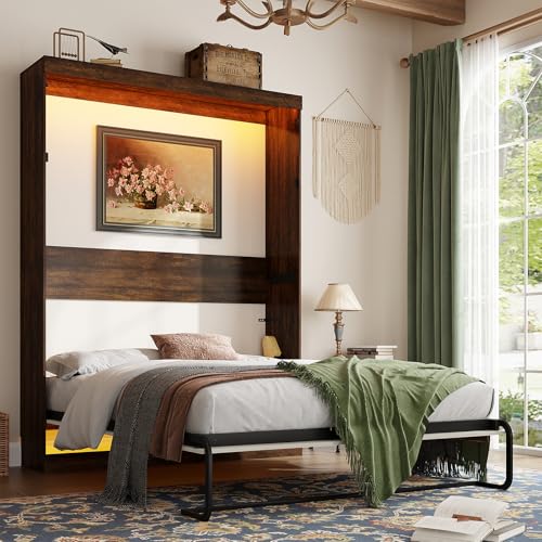 Queen Size Wood Wall Bed with LED Lights U768