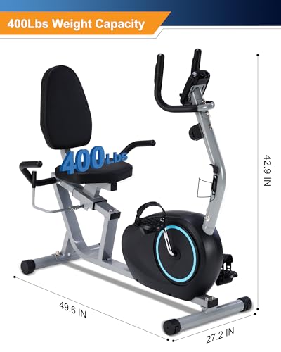 Recumbent Exercise Bike with 400LB Weight Capacity, Pulse Sensor, 16-level Resistance, LCD Monitor S2693