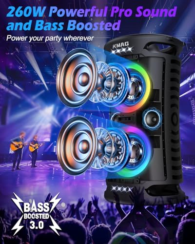 Large Bluetooth Speaker, 260W Peak, Portable, 15Hr Playtime A705281