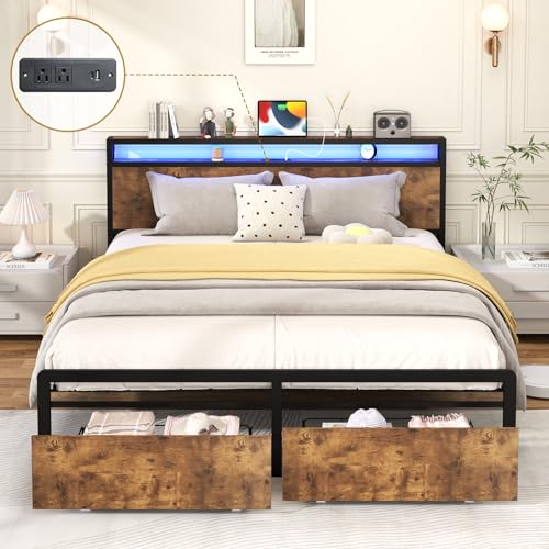 Gray Full Size Bed Frame with 4 Storage Drawers P475526