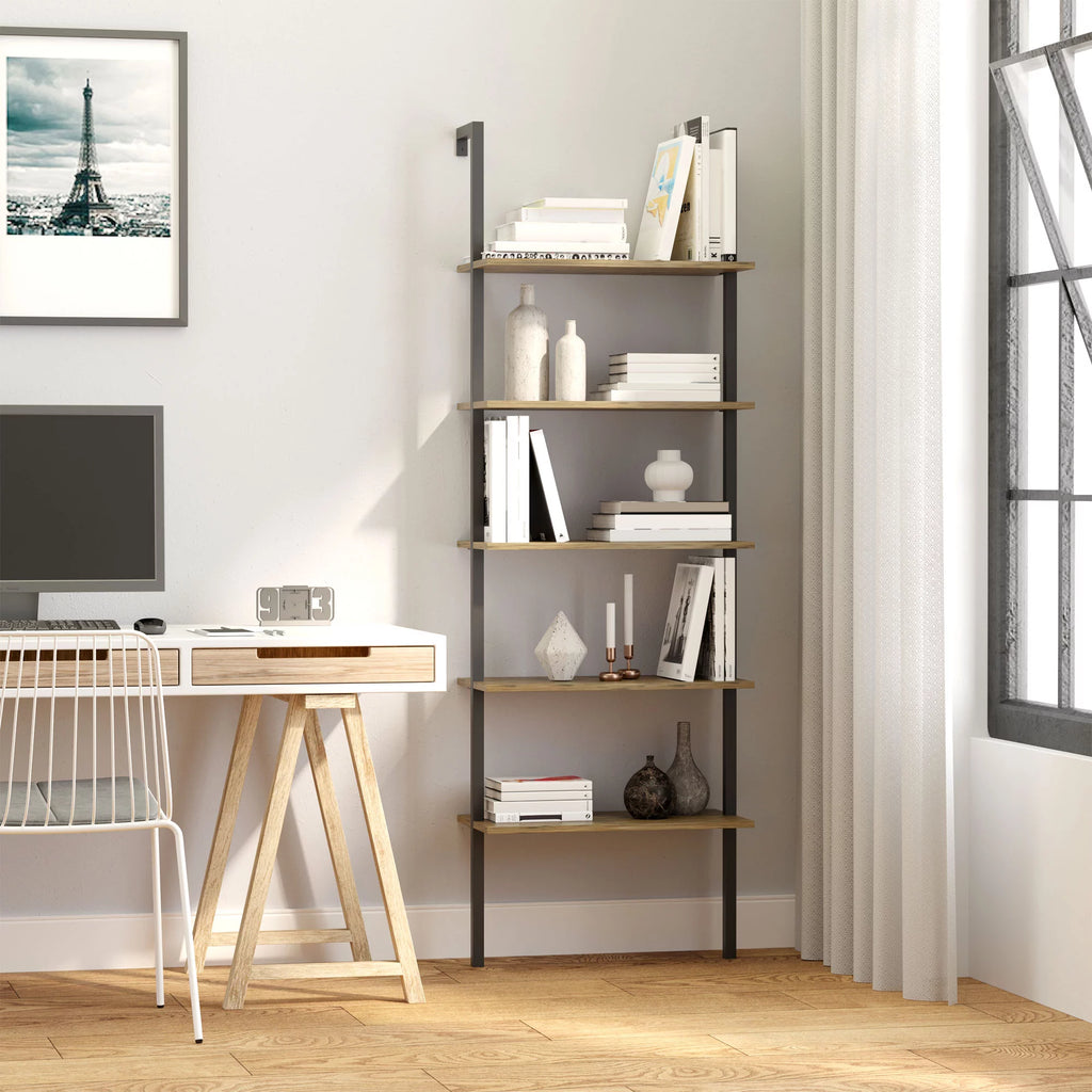 Brown 5 Tier Ladder Shelf with Metal Frame A652