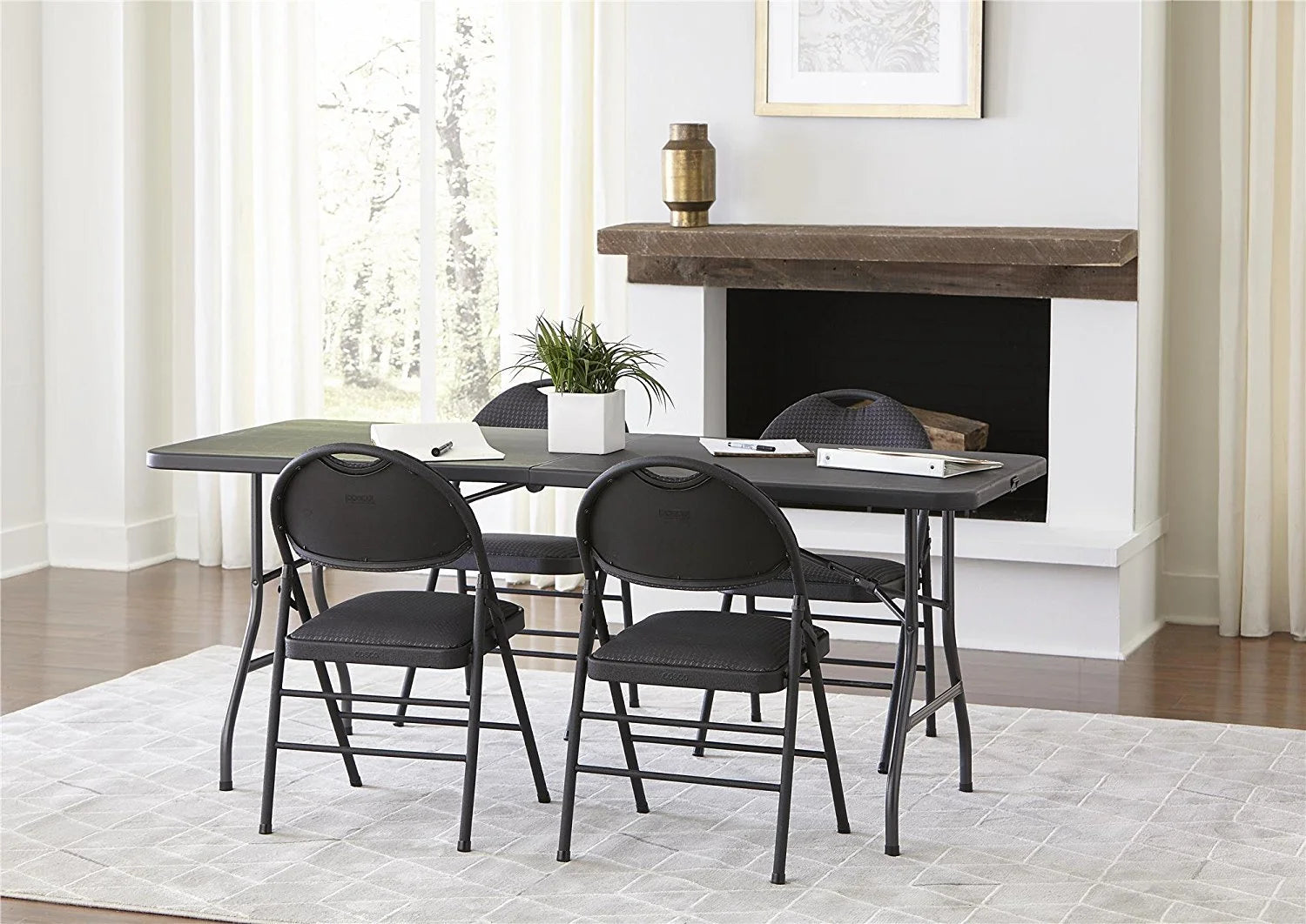 Black 6 Foot x 30 Inch Fold-in-Half Folding Table N41744
