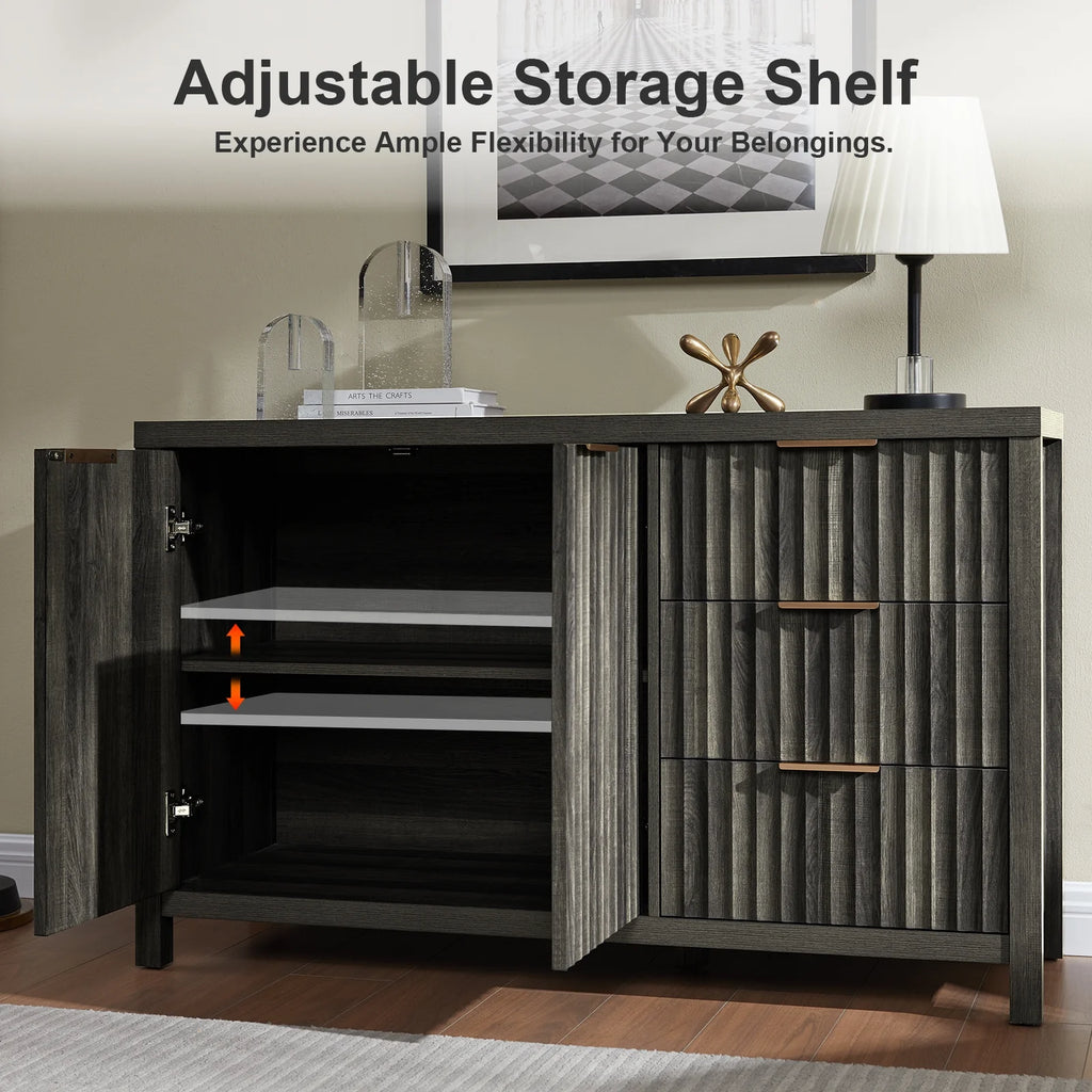 Black Oak Buffet Sideboard Storage Cabinet with Drawer and Doors E84898