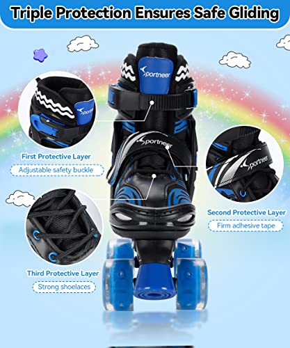 4 Sizes Adjustable Light Up Kids Roller Skates with Protective Gears Illuminating Wheels S29379