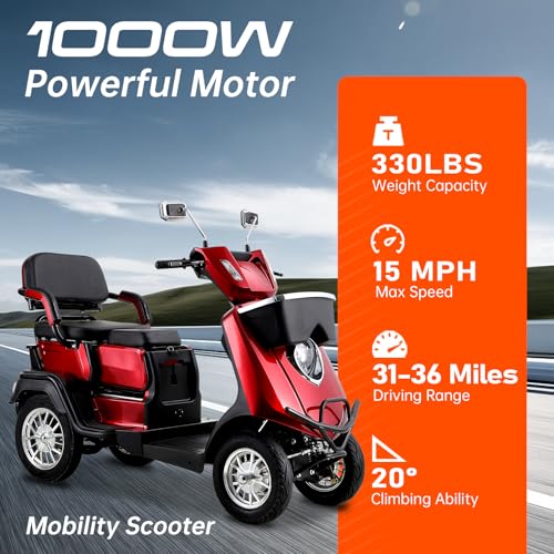 Heavy Duty 4 Wheel Electric Mobility Scooter, Double Seat, Orange K999