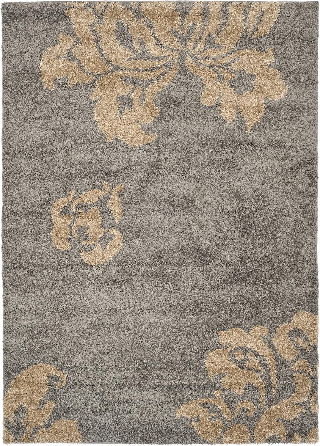 Grey & Beige Floral Area Rug, 8'6" x 12', 1.2-inch Thick L10080