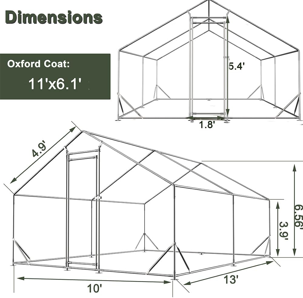 Large Metal Chicken Coop with Waterproof Cover (10' L x 13 W x 6.56' H) G426928