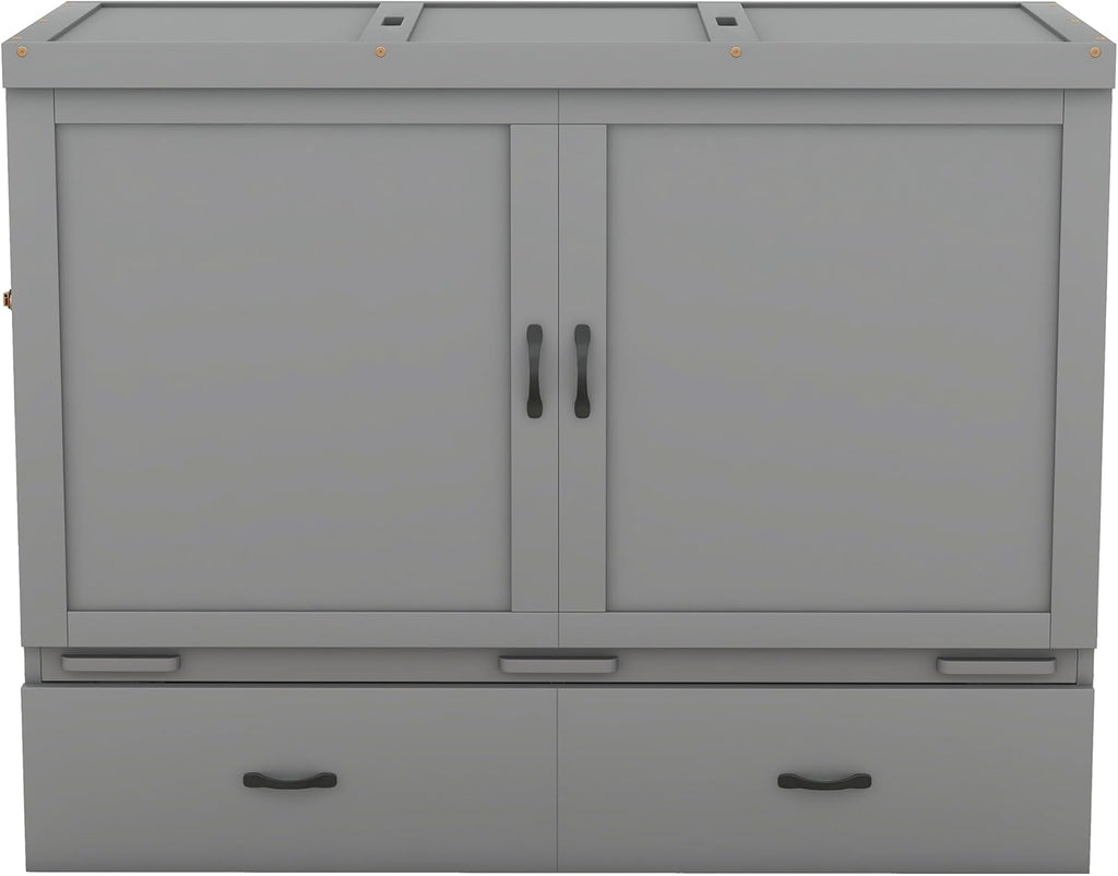 Gray Queen Size Murphy Bed with Storage Drawer U84131