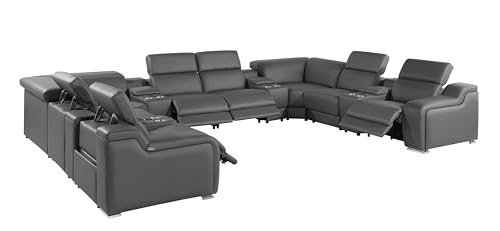12-Piece Italian Leather Sectional Sofa Set with 4 Recliners, Light Gray G10877