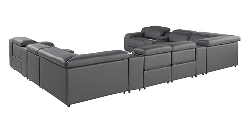 12-Piece Italian Leather Sectional Sofa Set with 4 Recliners, Light Gray G10877