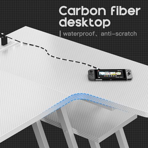 Black 55 Inch L Shaped Gaming Desk with LED Lights I4145