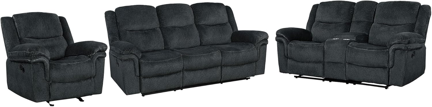 3-Piece Velvet Recliner Sofa Set with Cup Holders S4470