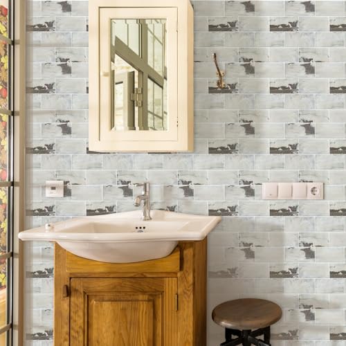 Teal Green Peel and Stick Backsplash Tile Subway Self Adhesive 3D Mosaics Waterproof Wall Panels (12x10") (1-Sheet) H748