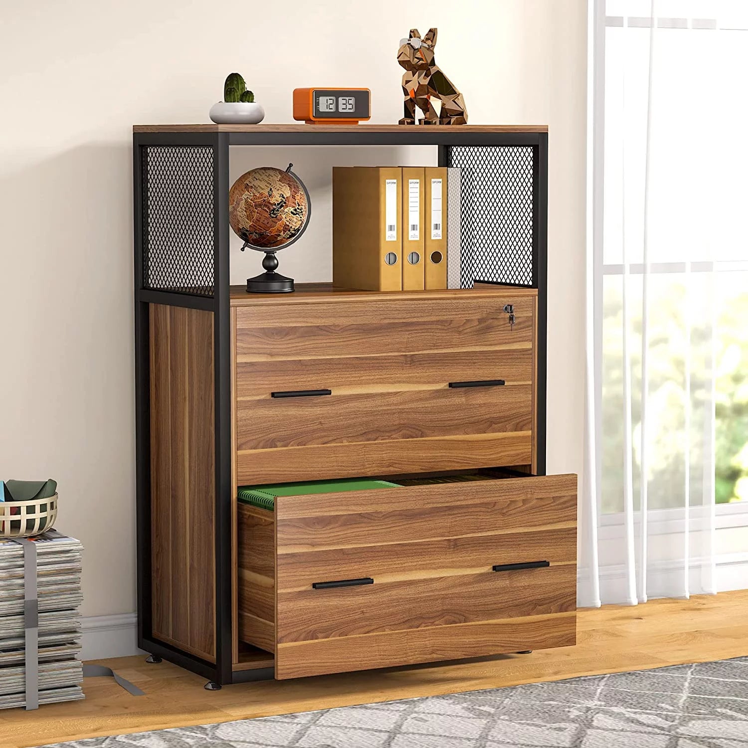 2-Drawer Lateral File Cabinet with Lock (Walnut) T254