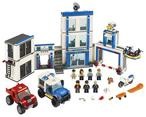 LEGO City Police Station Building Set with 2 Truck Toys, Light & Sound Bricks, Drone and Motorbike N320