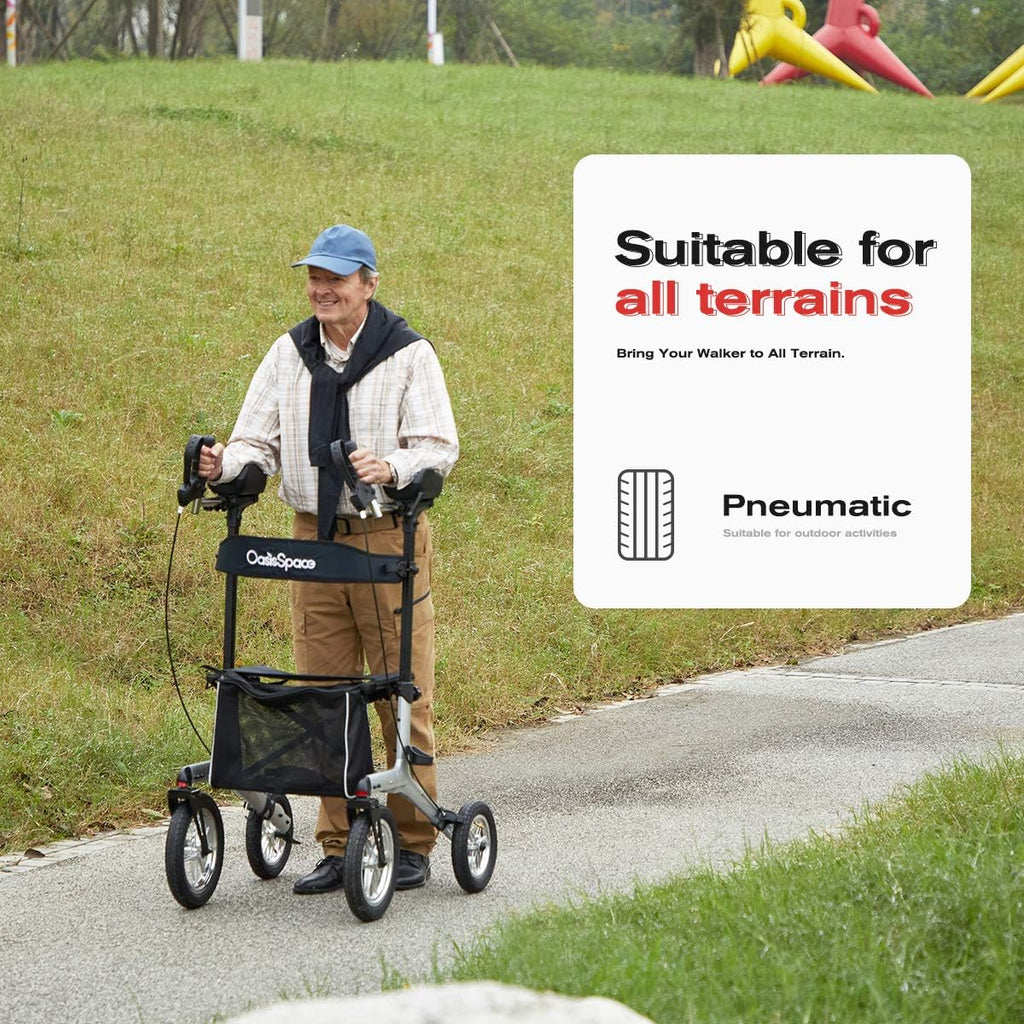 Upright Walker with 12” Pneumatic Wheel and Padded Bath Seat with 6 Height Adjustable Tube W735