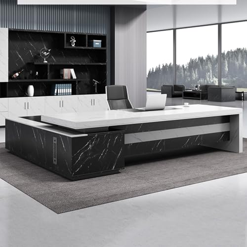L-Shaped Desk with Charging Station File Drawer and Storage Shelve X461019