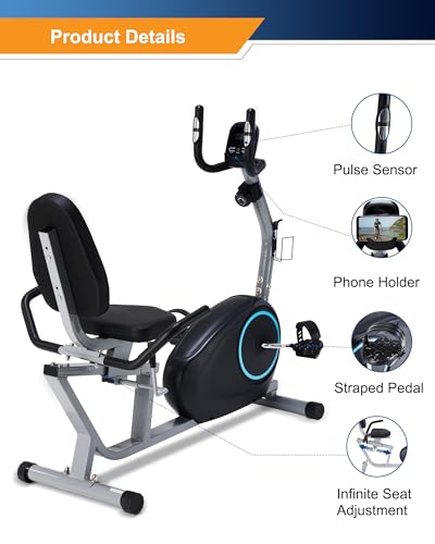 Recumbent Exercise Bike with 400LB Weight Capacity, Pulse Sensor, 16-level Resistance, LCD Monitor S2693