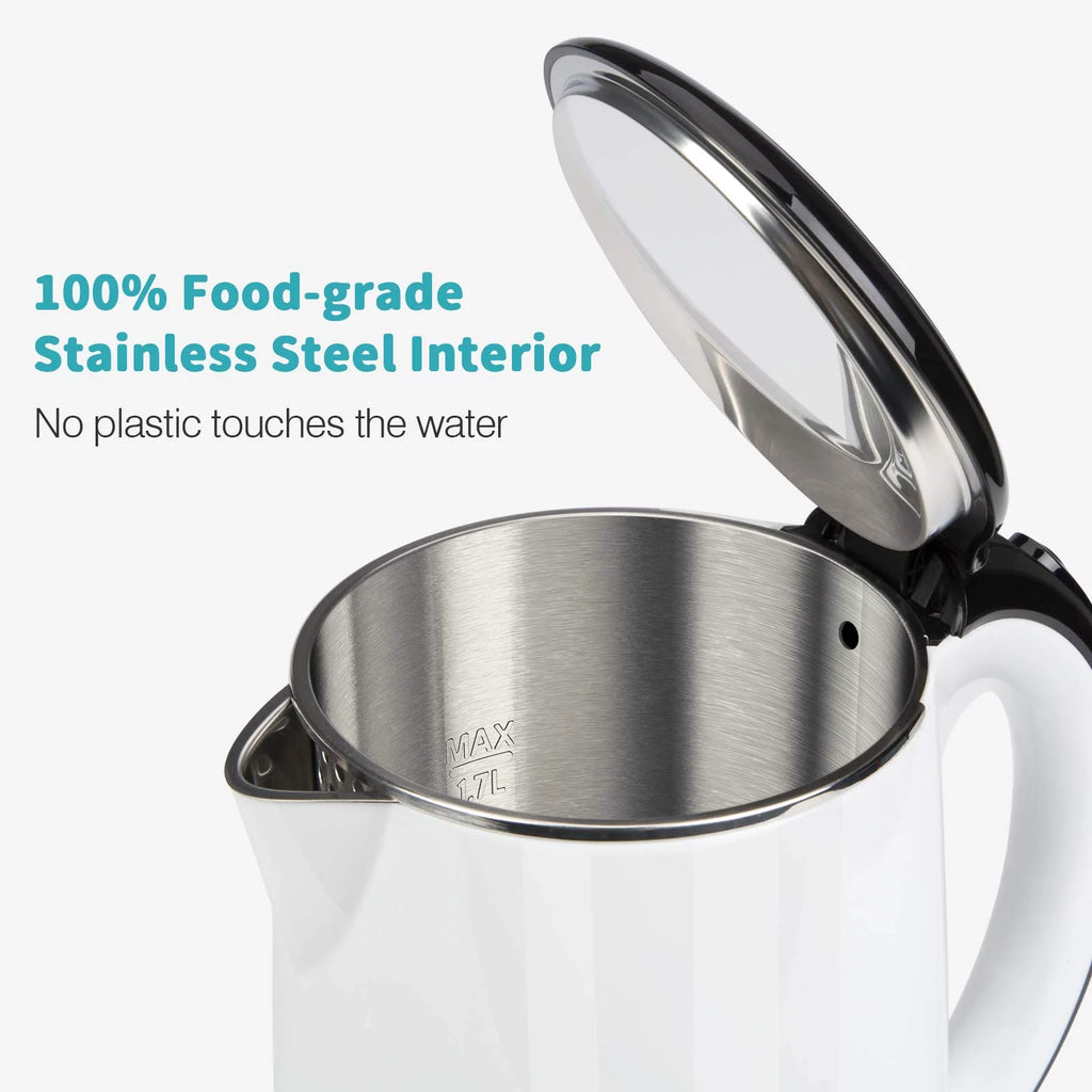 White Double Wall Electric Water Kettle 1.8 Quart L863436