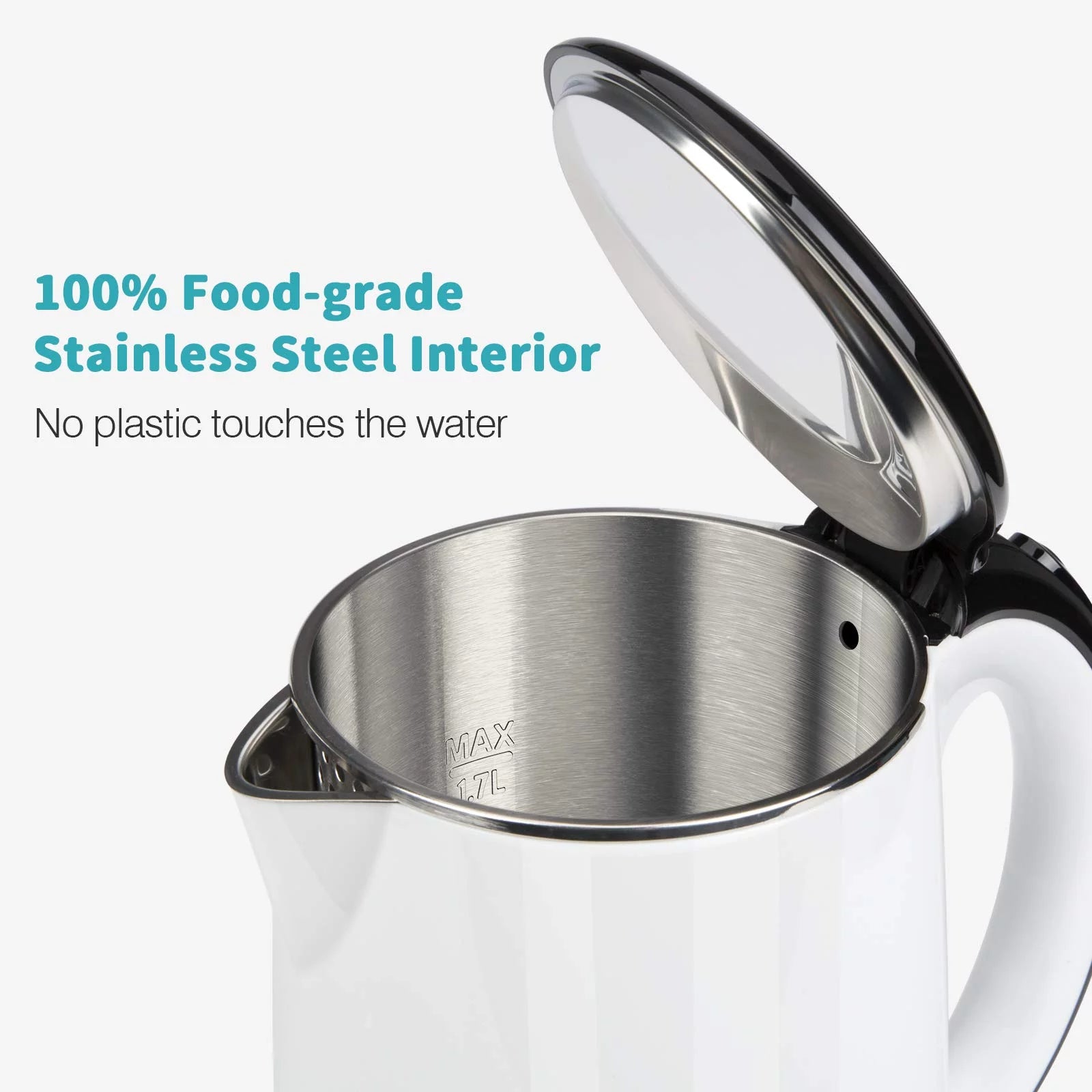White Double Wall Electric Water Kettle 1.8 Quart L863436