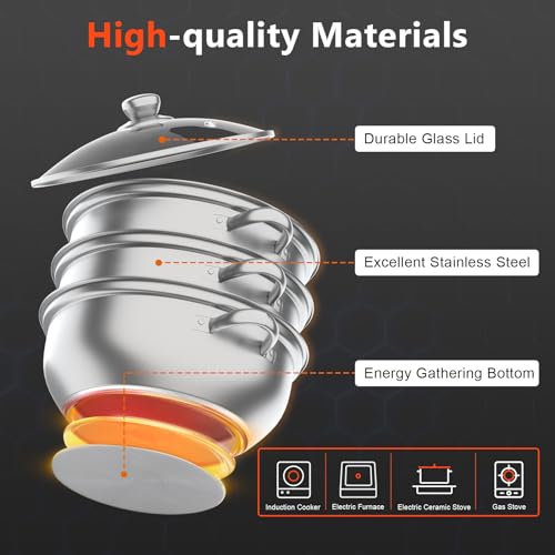 5-Tier Stainless Steel Steamer with Tempered Glass Lid T387231