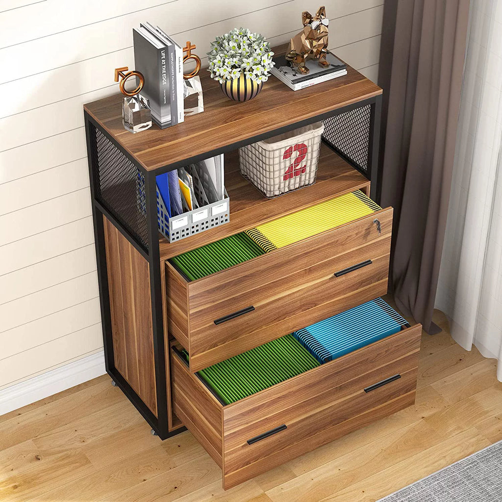 2-Drawer Lateral File Cabinet with Lock (Walnut) T254