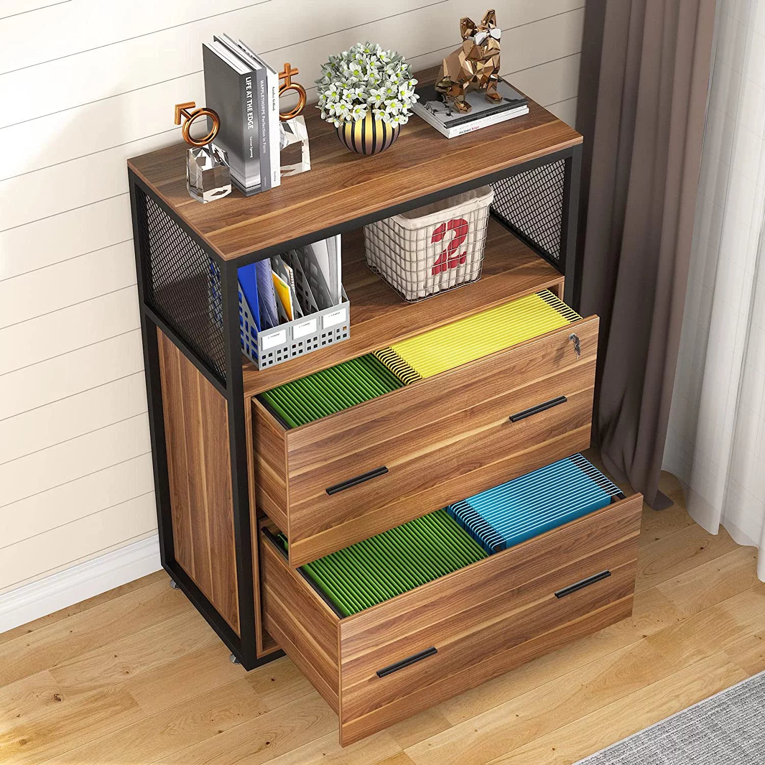 2-Drawer Lateral File Cabinet with Lock (Walnut) T254