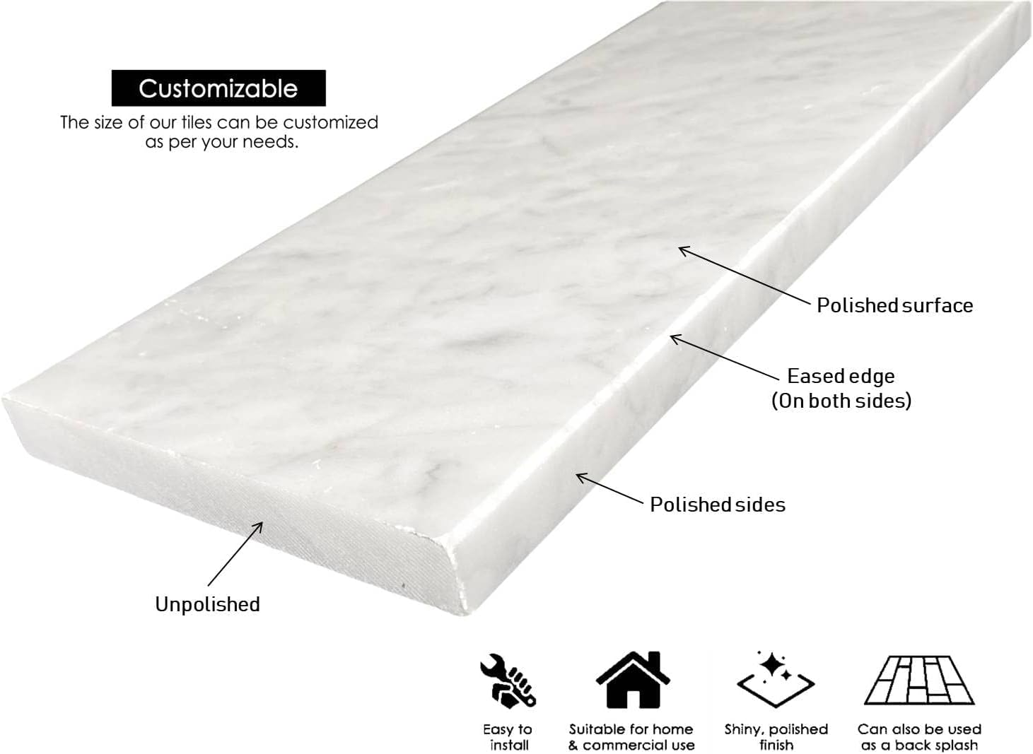 Polished Carrara Marble Floor Threshold (4'' x 48") T525