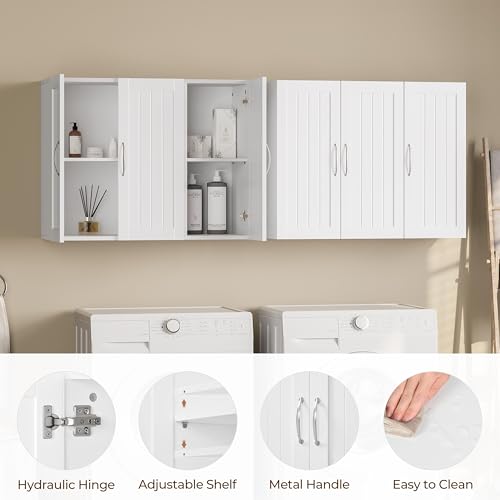 White Bathroom Wall Cabinet with Three Doors and Adjustable Shelf G6944