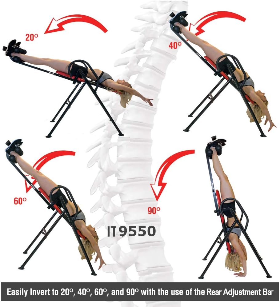 Red Heavy Duty Inversion Table with Adjustable Head Rest & Lumbar Support Pad Y474