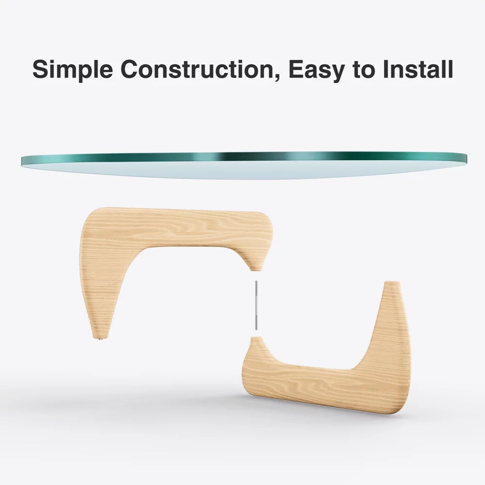 Triangle Tempered Glass Coffee Table Solid Wooden Base G393