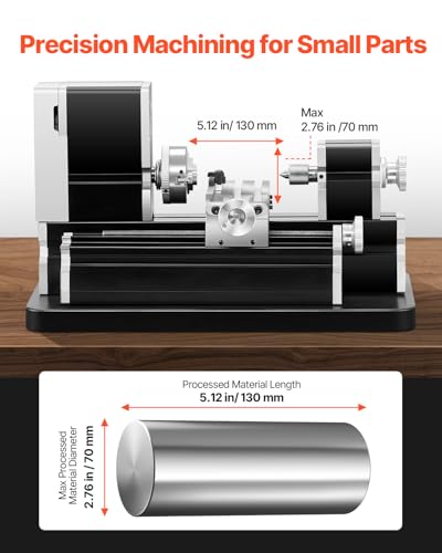 Mini Metal Lathe Machine, 2.76 x 5.12 in, 36W Power, 20,000 RPM Speed, with 3-jaw Chuck, Aluminum Alloy Handwheel H7023
