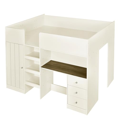 Gray Full Size Wood Loft Bed with Desk L82619
