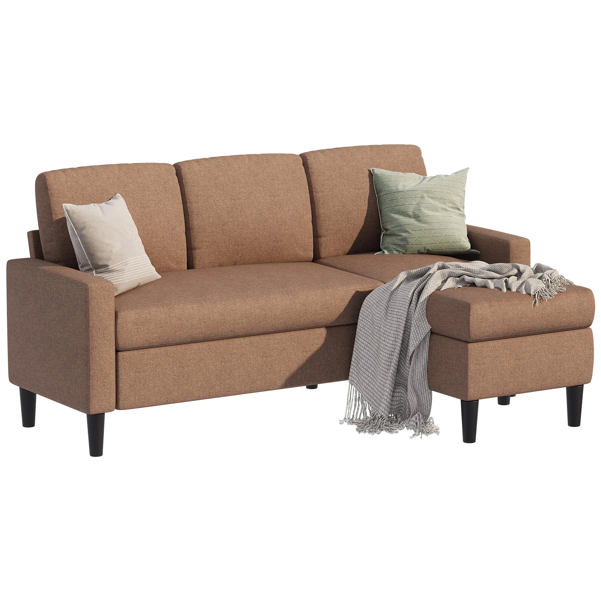 Grayish Black Linen L-Shaped Convertible Sectional Sofa V153822