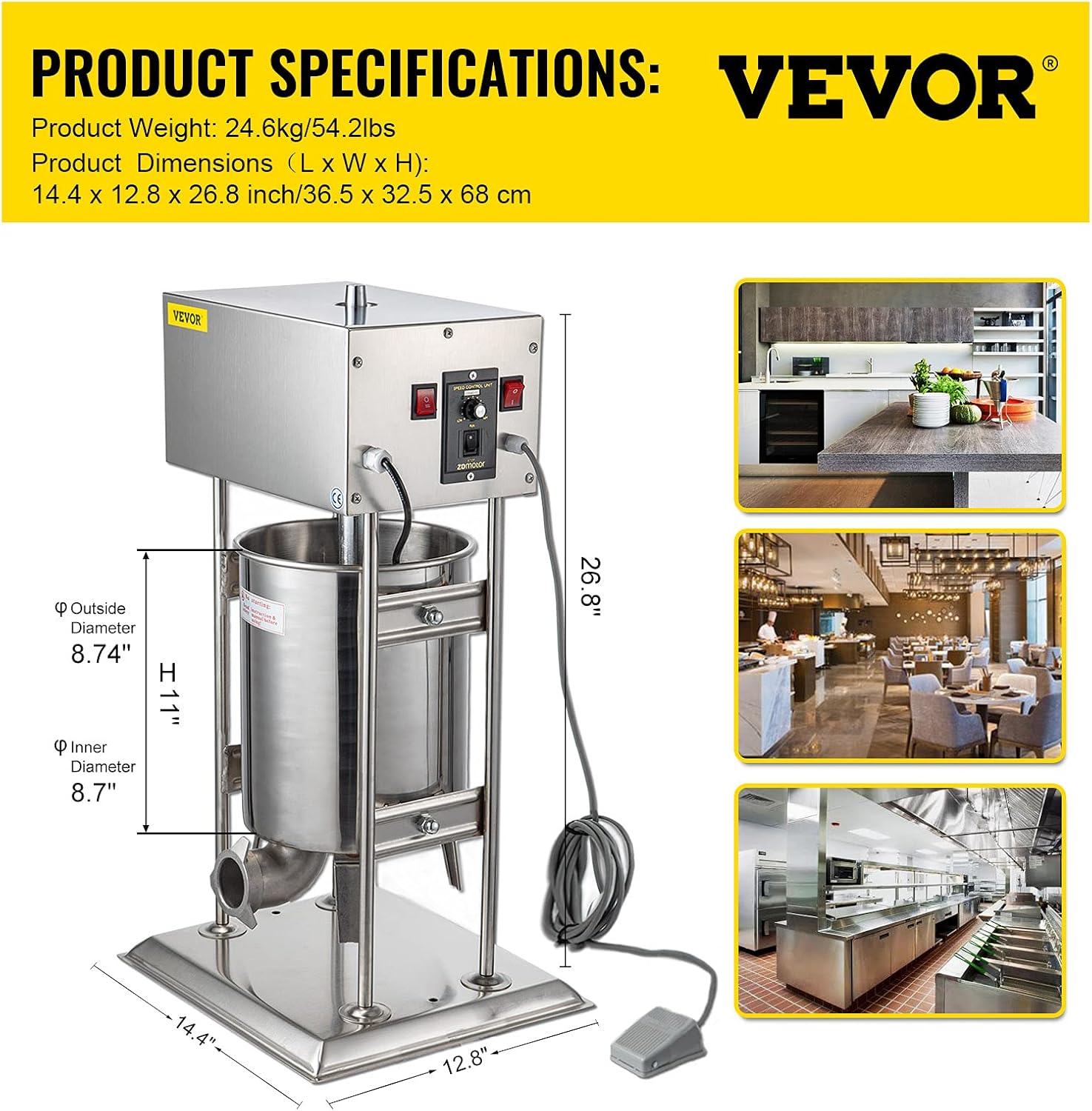 Electric Sausage Stuffer 10L Capacity, Vertical Meat Stuffer Variable Speed, Stainless Steel Sausage Filler with 4 Sausage Tubes L562383