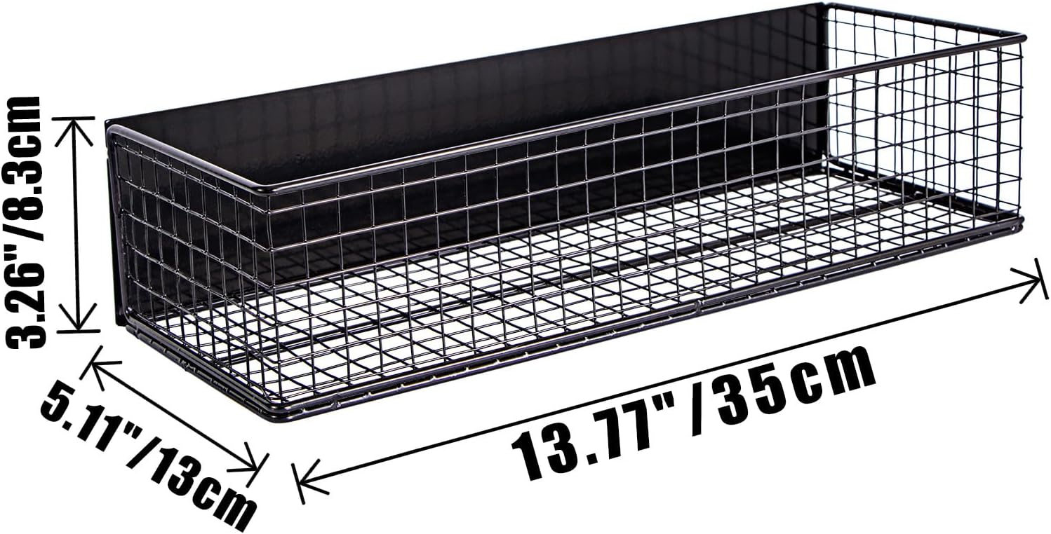 Black Magnetic Wire Mesh Shelf, 13.77" x 5.11" x 3.26" P701