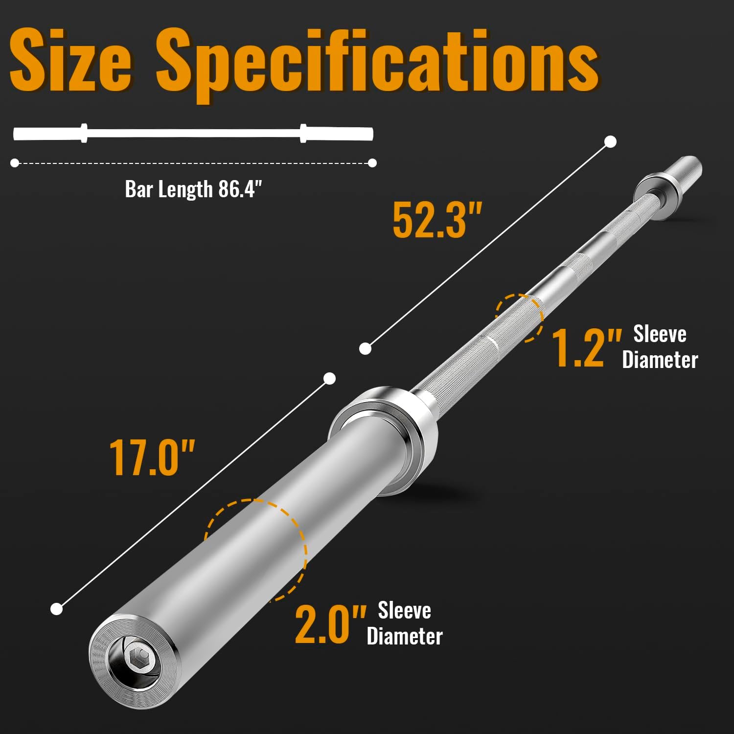 7Ft Olympic Barbell: Solid Chrome Bar, 2Inch Diameter, 700lbs Capacity A1835
