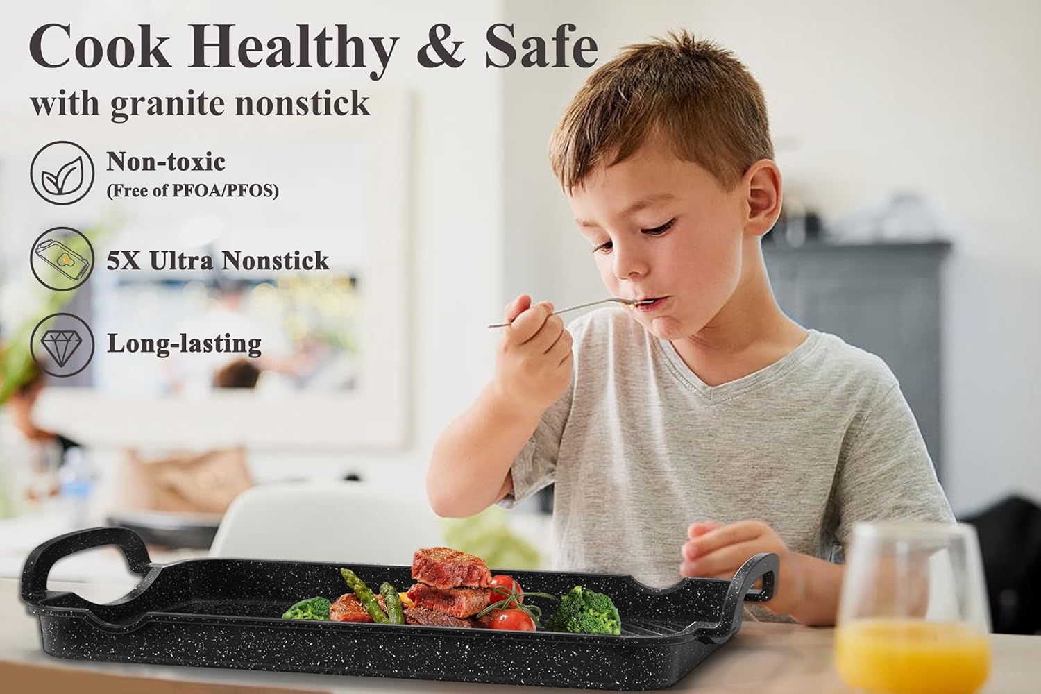 Nonstick 16.5"x12.0" Double Burner Granite Griddle Pan M6887
