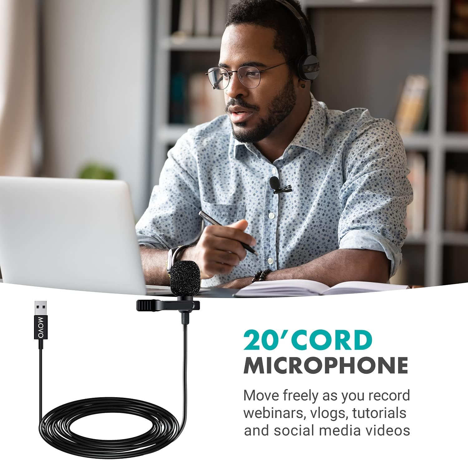 USB Lavalier Lapel Clip-on Omnidirectional Computer Microphone (20-Foot Cord) R1227