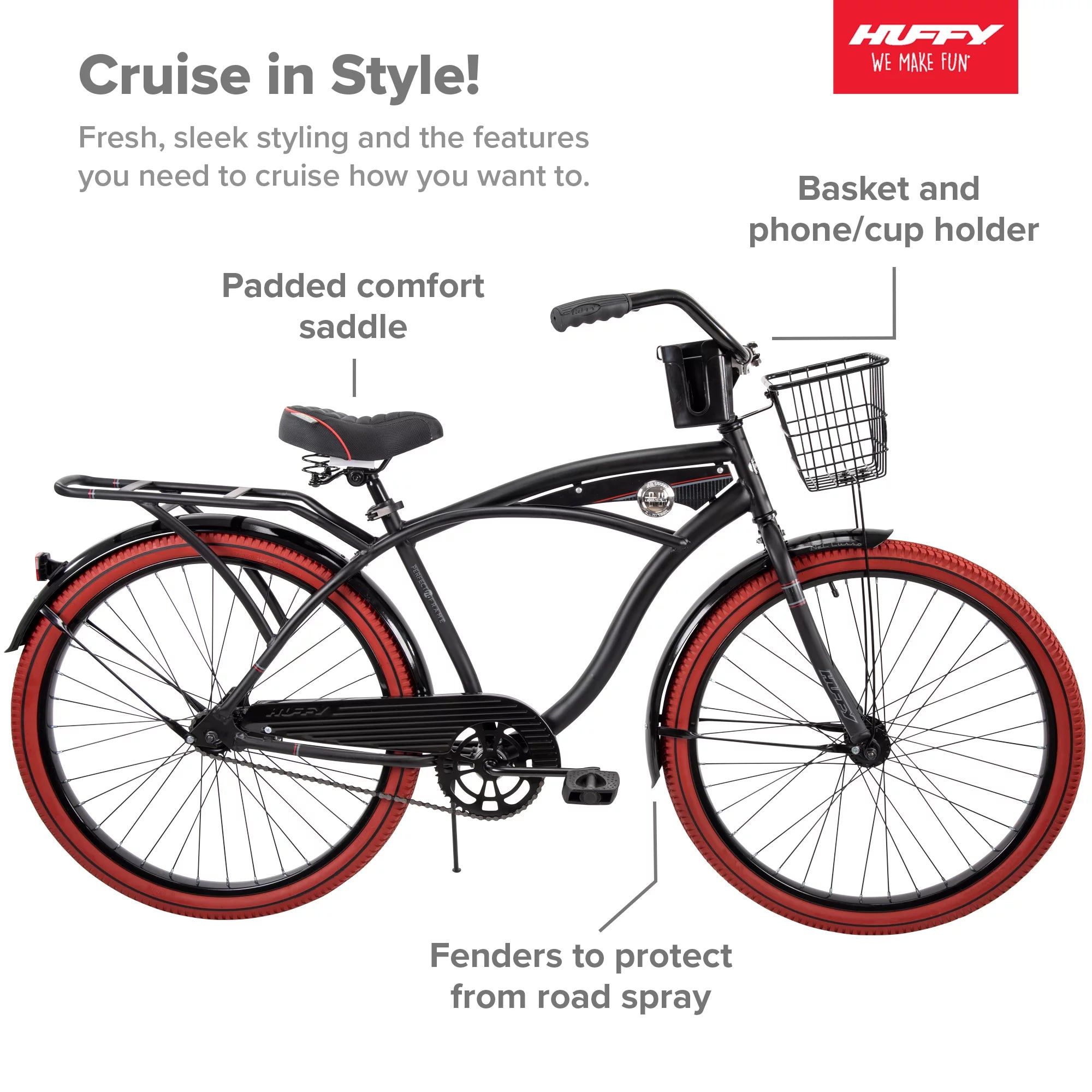 26" Matte Black Cruiser Bike S807848