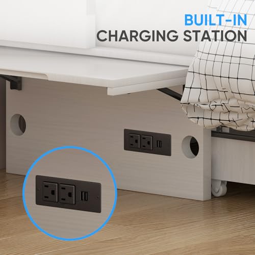 Queen Murphy Bed with 2 Storage Drawers and USB Charging Station I150