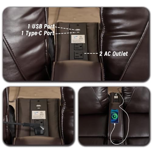 Brown Electric Power Loveseat Recliner Chair with Storage Armrest X148529