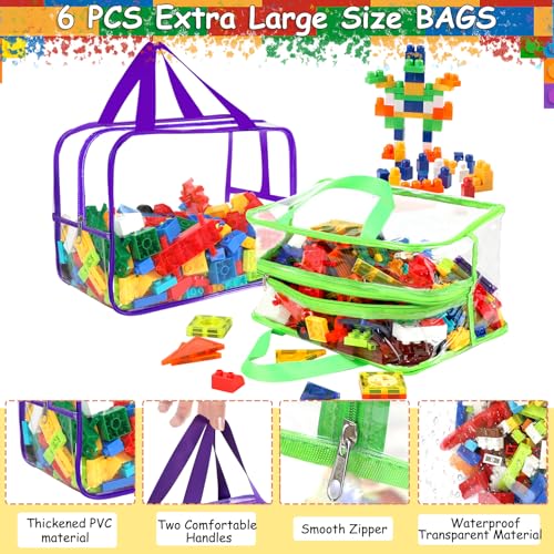 6 Packs Large Clear PVC Toy Storage Bags with Zipper Q254799