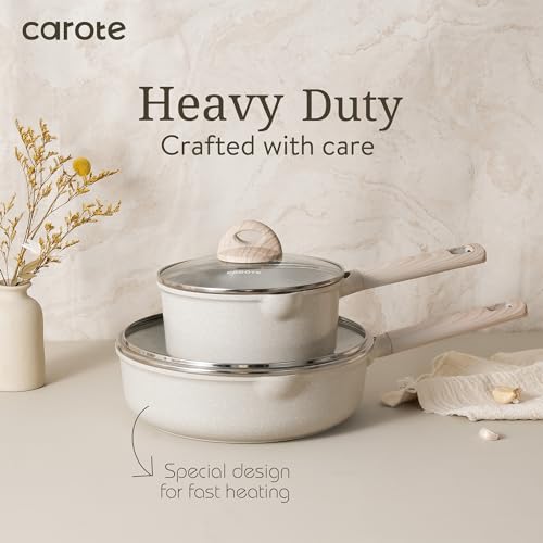 17pcs Non Stick Cream White Pots and Pans Set D1420
