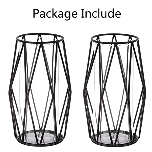 2Pcs Gold Pillar Hurricane Candle Holders, Clear Glass Candleholders with Geometric Metal Rack Stand, 8.5" M277628