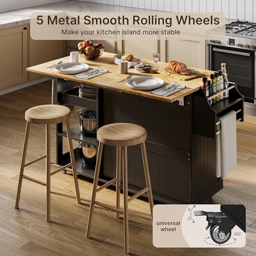 White Rolling Kitchen Island with Drop Leaf T2069